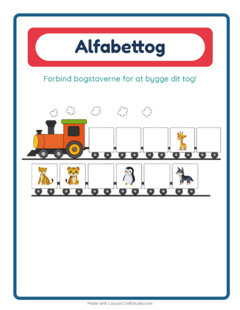 Forhåndsvisning af Alfabettoget-arbejdsark med Dyr til Børnehave