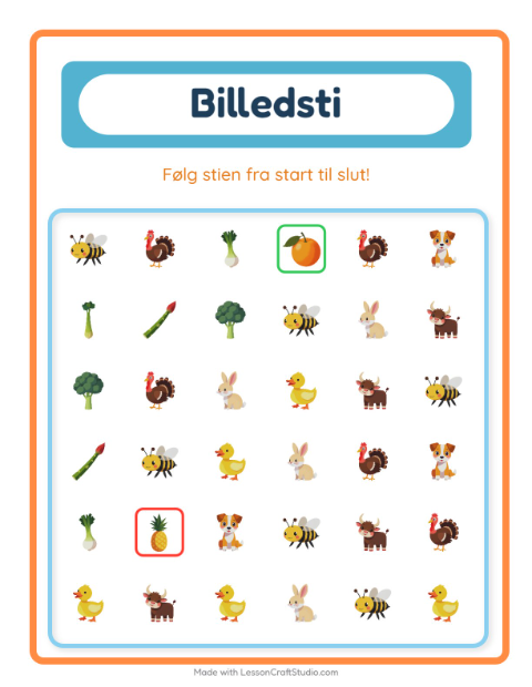 Forhåndsvisning af Billedvej-arbejdsark til Børnehaveklasse