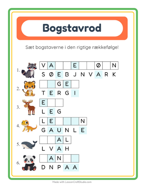Forhåndsvisning af Bogstavpuslespil-arbejdsark til 1. klasse