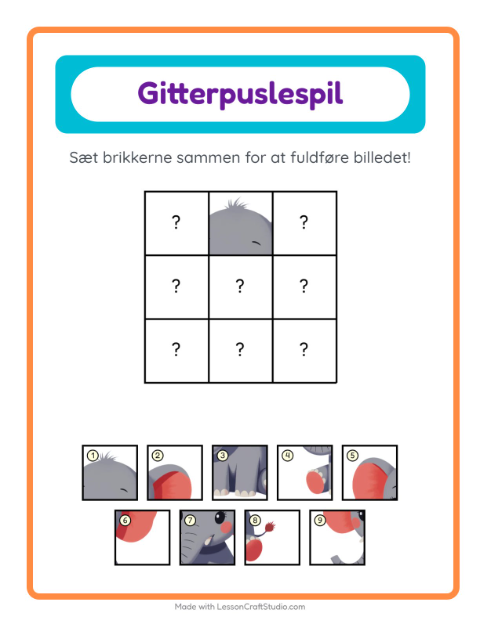 Forhåndsvisning af Gittermatch-arbejdsark med Dyr til Børnehaveklasse