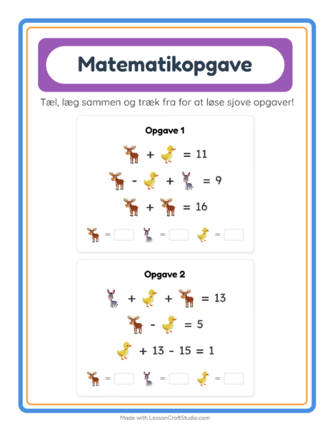 Forhåndsvisning af Matematikark-arbejdsark til Børnehaveklasse