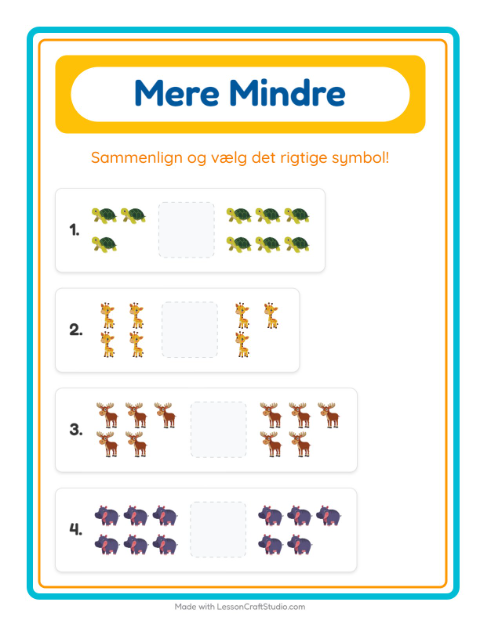 Forhåndsvisning af Mere Eller Mindre-arbejdsark til Børnehave