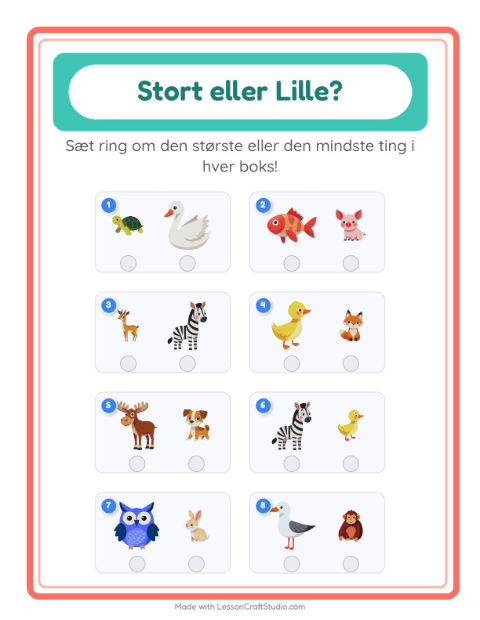 Forhåndsvisning af Stor Eller Lille-arbejdsark til Børnehave