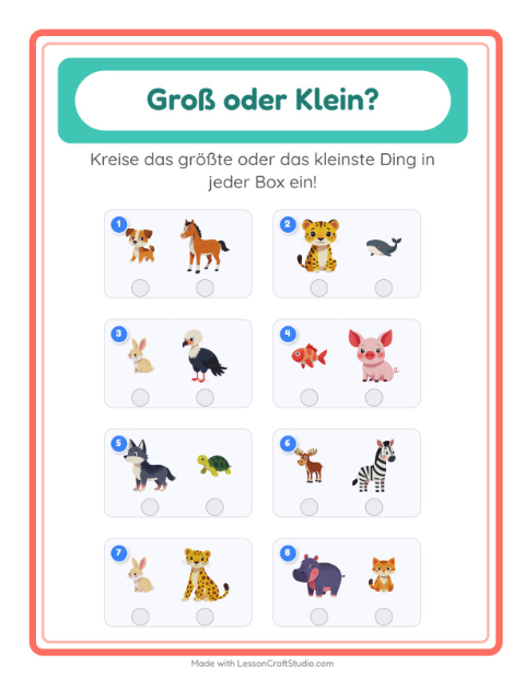 Vorschau: Groß oder klein-Arbeitsblatt für Vorschule