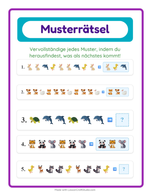 Vorschau: Musterarbeitsblatt-Arbeitsblatt für 1. Klasse