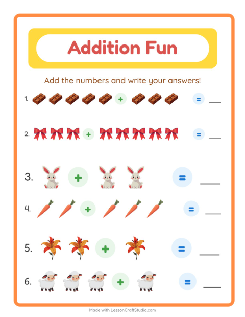 Preview of Addition worksheet featuring Easter for kindergarten