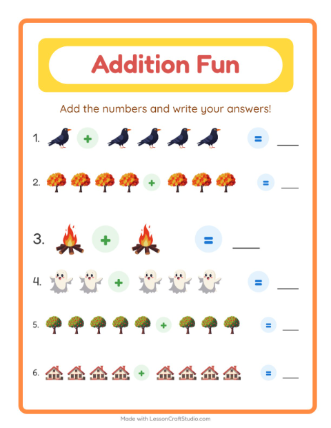 Preview of Addition worksheet featuring Miscellaneous for kindergarten