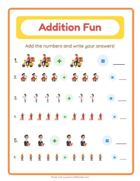 Preview of Addition worksheet featuring Winter for kindergarten