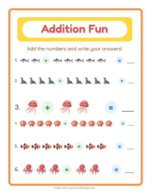 Preview of Addition worksheet featuring Hospital for kindergarten
