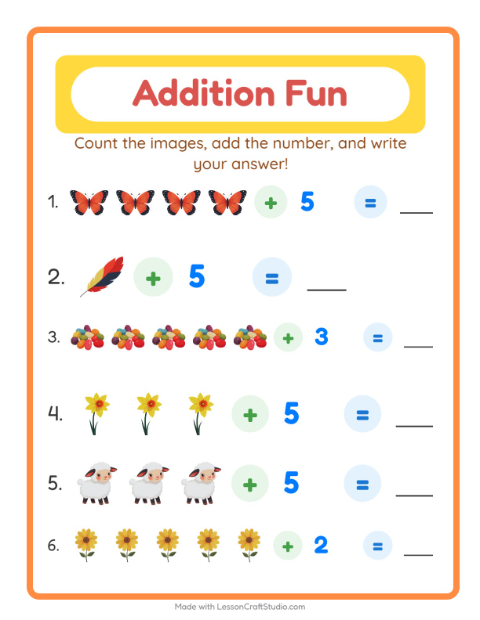 Preview of Addition worksheet featuring Easter for kindergarten