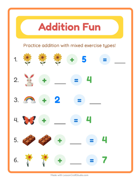 Preview of Addition worksheet featuring Easter for kindergarten