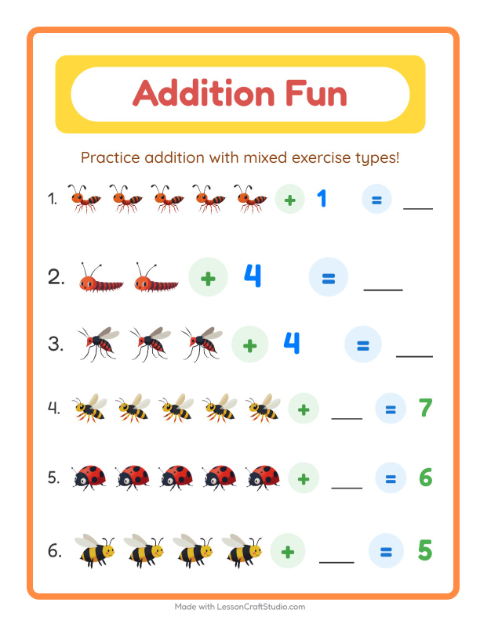 Preview of Addition worksheet featuring Camping for kindergarten