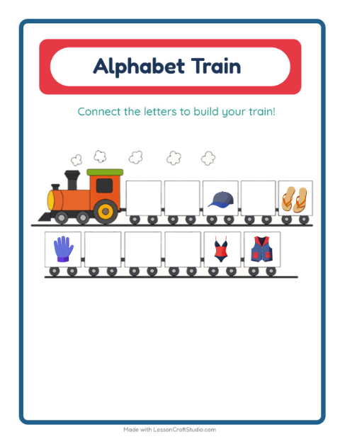 Preview of Alphabet Train worksheet featuring Clothing for preschool