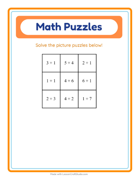 Preview of Math Puzzle worksheet featuring Birds for grade 1