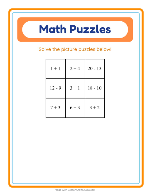 Preview of Math Puzzle worksheet featuring Birds for grade 1