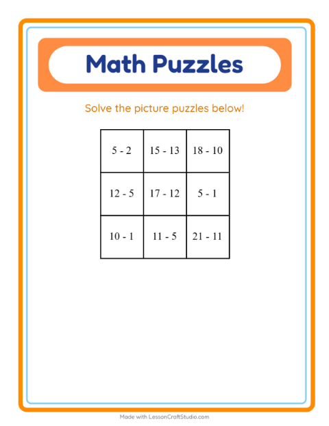 Preview of Math Puzzle worksheet featuring Body Parts for grade 1