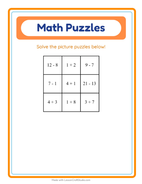 Preview of Math Puzzle worksheet featuring Body Parts for grade 1