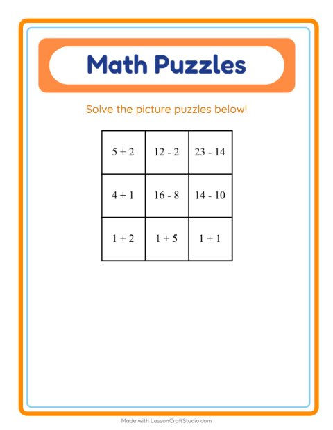 Preview of Math Puzzle worksheet featuring Insects and Bugs for grade 1