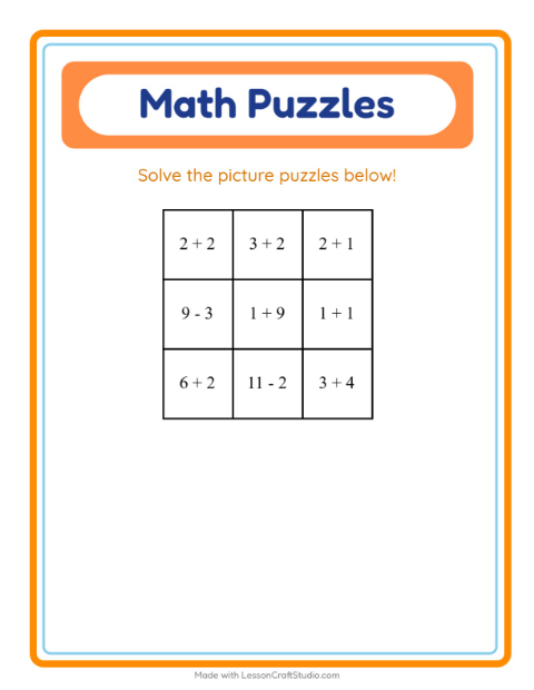 Preview of Math Puzzle worksheet featuring Miscellaneous for grade 1