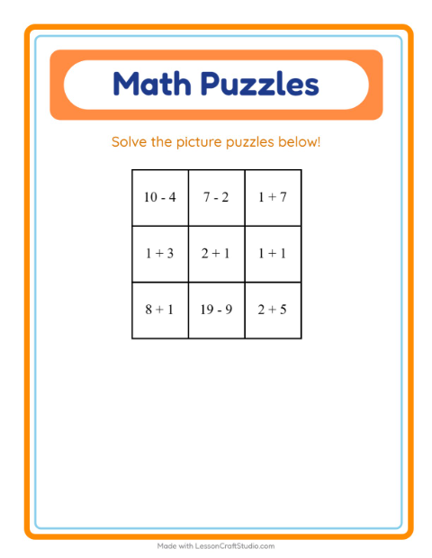 Preview of Math Puzzle worksheet featuring Ocean Life for grade 1
