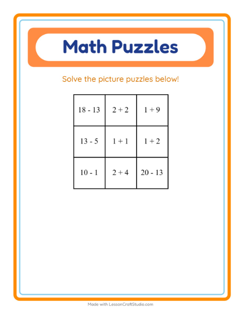 Preview of Math Puzzle worksheet featuring Reptiles and Amphibians for grade 1
