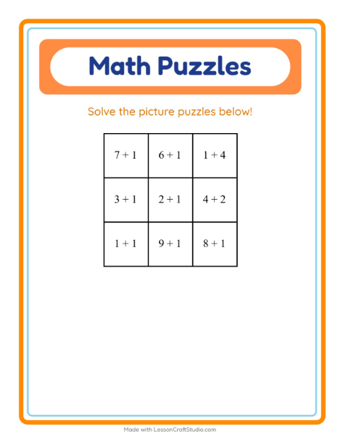Preview of Math Puzzle worksheet featuring Thanksgiving for grade 1