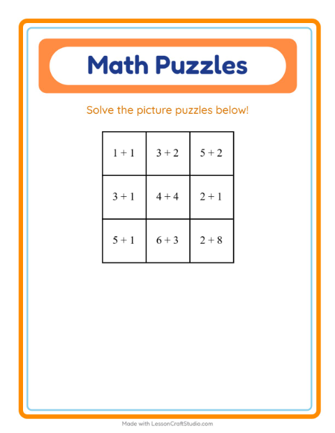 Preview of Math Puzzle worksheet featuring Zoo Animals for grade 1