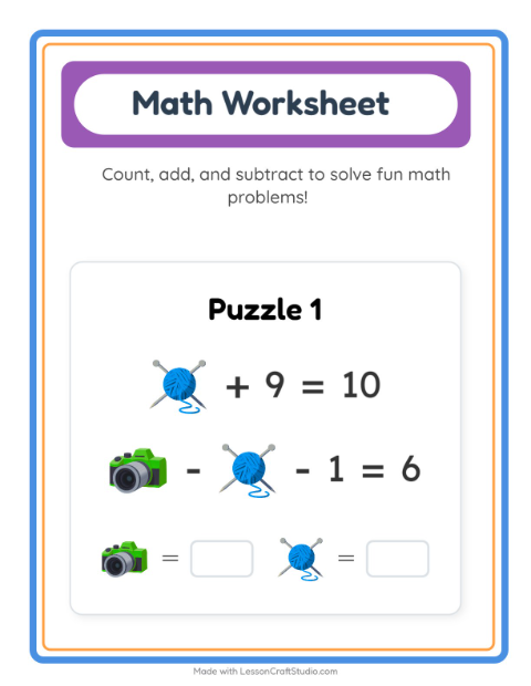 Preview of Math Worksheet worksheet featuring Activities for kindergarten