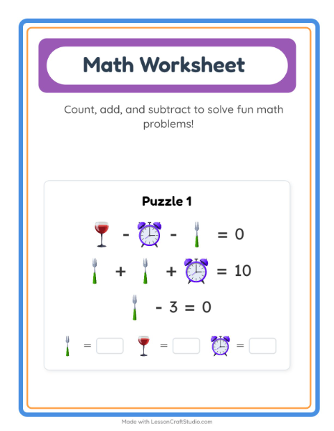Preview of Math Worksheet worksheet featuring Around the House for kindergarten