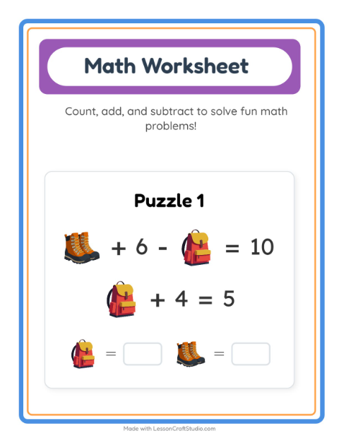 Preview of Math Worksheet worksheet featuring Camping for kindergarten