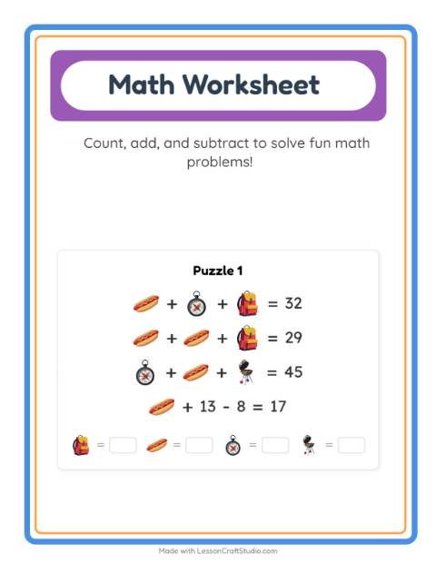 Preview of Math Worksheet worksheet featuring Camping for kindergarten