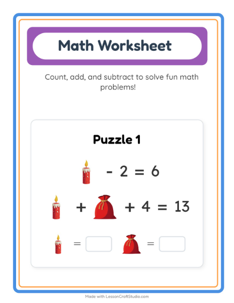 Preview of Math Worksheet worksheet featuring Christmas for kindergarten