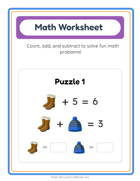 Preview of Math Worksheet worksheet featuring Clothing for kindergarten