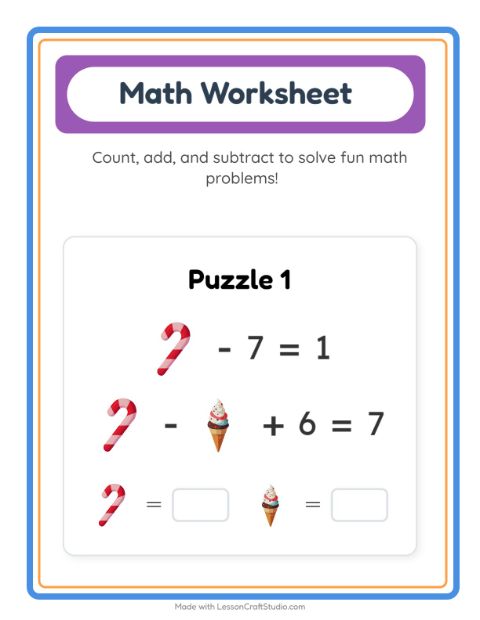 Preview of Math Worksheet worksheet featuring Desserts and Sweets for kindergarten