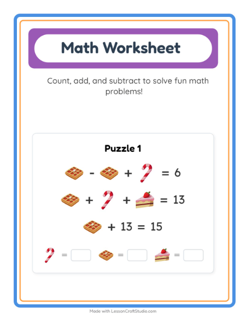Preview of Math Worksheet worksheet featuring Desserts and Sweets for kindergarten