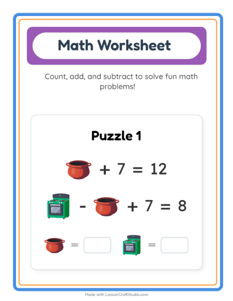 Preview of Addition worksheet featuring Toys for kindergarten