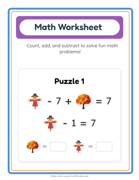 Preview of Math Worksheet worksheet featuring Miscellaneous for kindergarten
