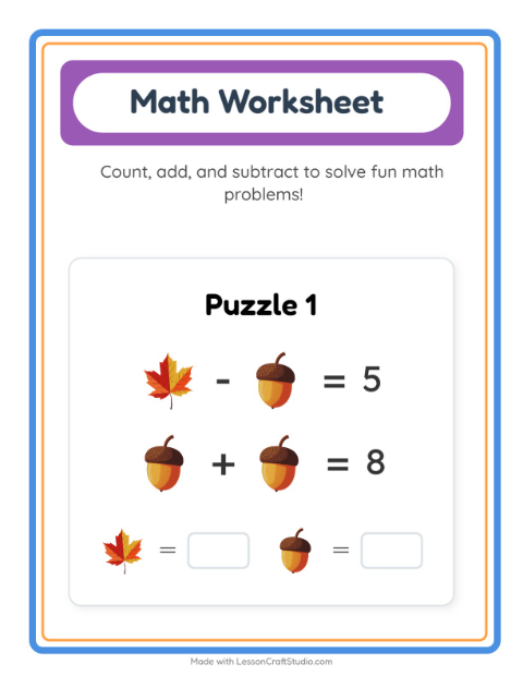 Preview of Math Worksheet worksheet featuring Miscellaneous for kindergarten