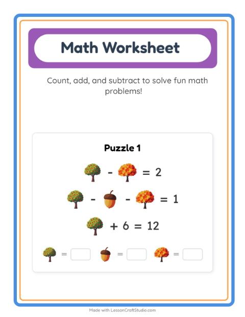 Preview of Math Worksheet worksheet featuring Miscellaneous for kindergarten