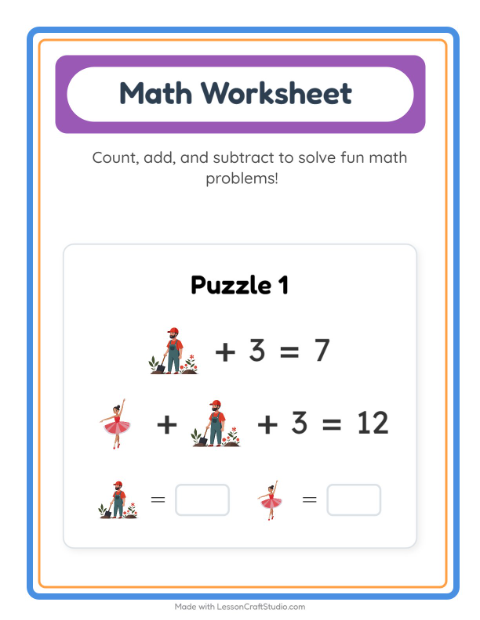 Preview of Math Worksheet worksheet featuring Occupations for kindergarten