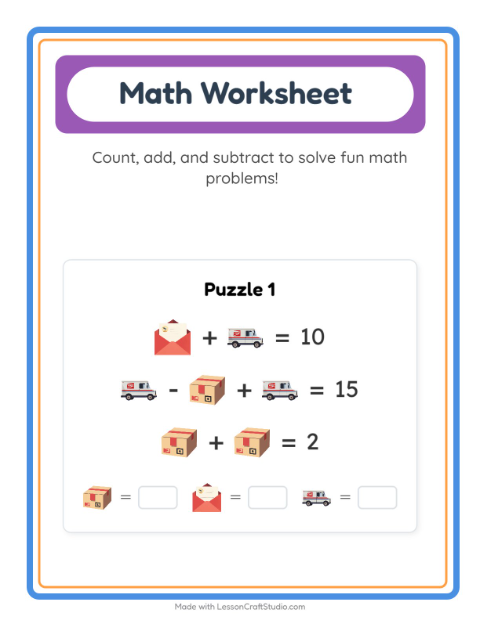 Preview of Math Worksheet worksheet featuring Post Office for kindergarten