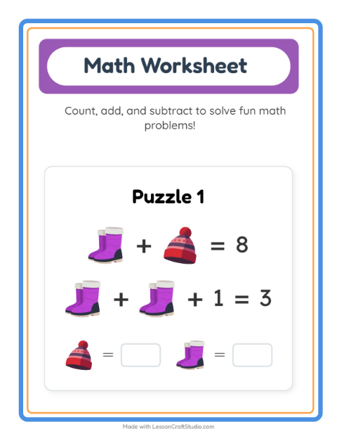Preview of Math Worksheet worksheet featuring Winter for kindergarten