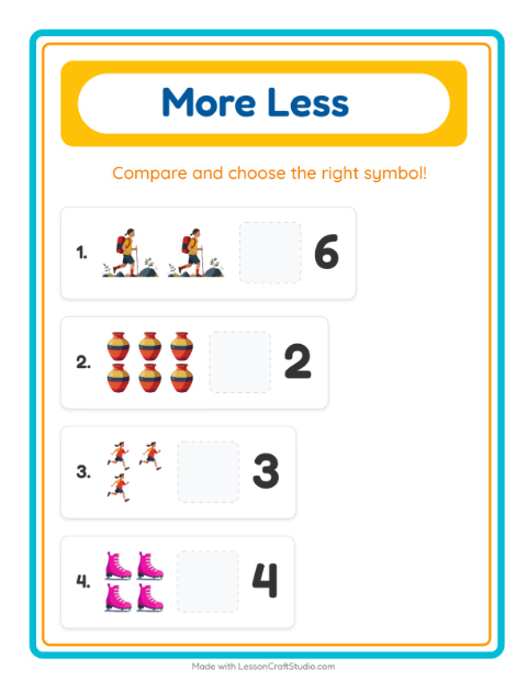 Preview of More Or Less worksheet featuring Activities for preschool