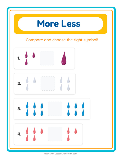 Preview of More Or Less worksheet featuring Colors for preschool