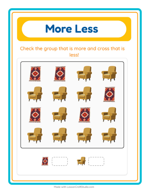 Preview of Find And Count worksheet featuring Furniture for preschool