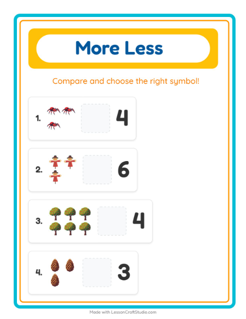 Preview of More Or Less worksheet featuring Miscellaneous for preschool