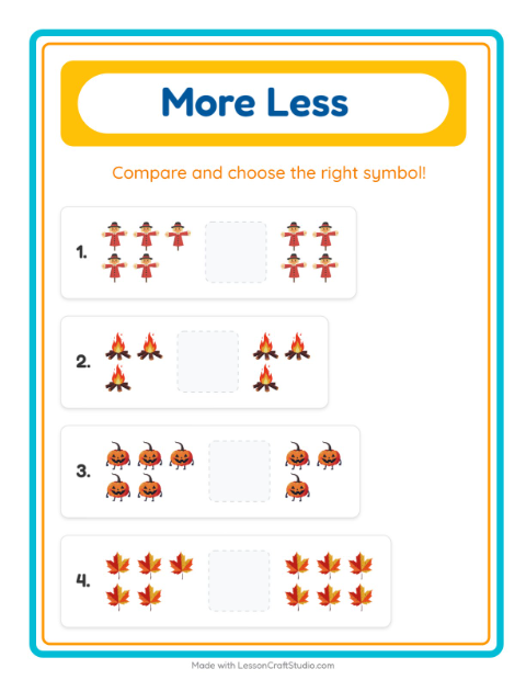 Preview of More Or Less worksheet featuring Miscellaneous for preschool