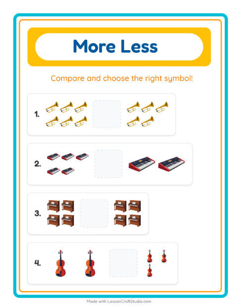 Preview of More Or Less worksheet featuring Easter for preschool