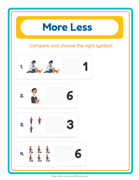 Preview of More Or Less worksheet featuring Body Parts for preschool