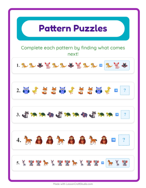 Preview of Pattern Worksheet worksheet for grade 1